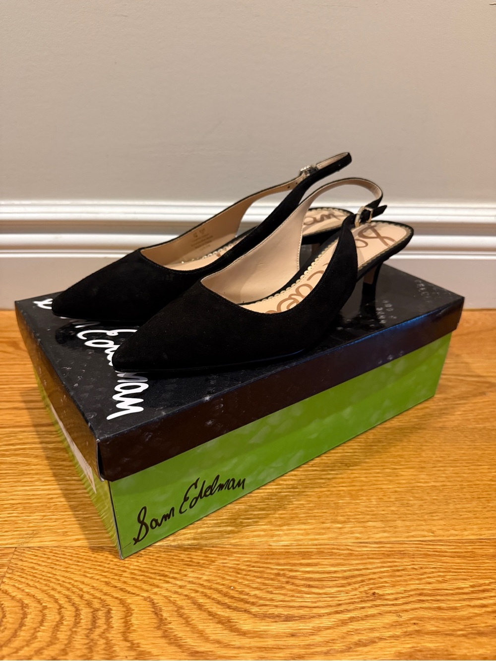 Sam Edelman Ludlow Black Suede Slingback Kitten Heels